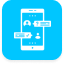 Ícone de um celular simulando um bate papo, fundo azul e ícone branco